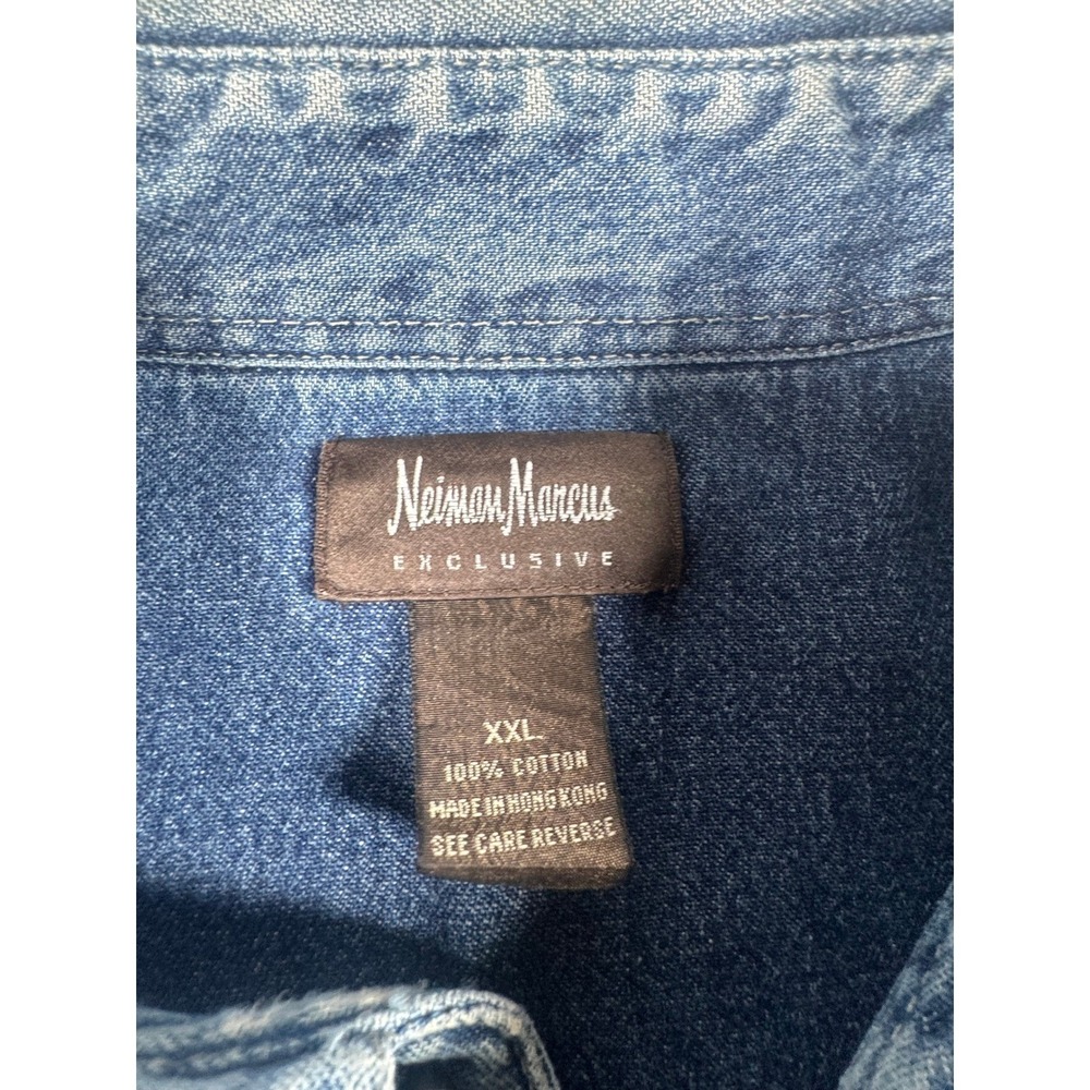 Neiman Marcus Exclusive Mens XXL Denim Button Down Shirt Blue Cotton Long Sleeve - Picture 2 of 11